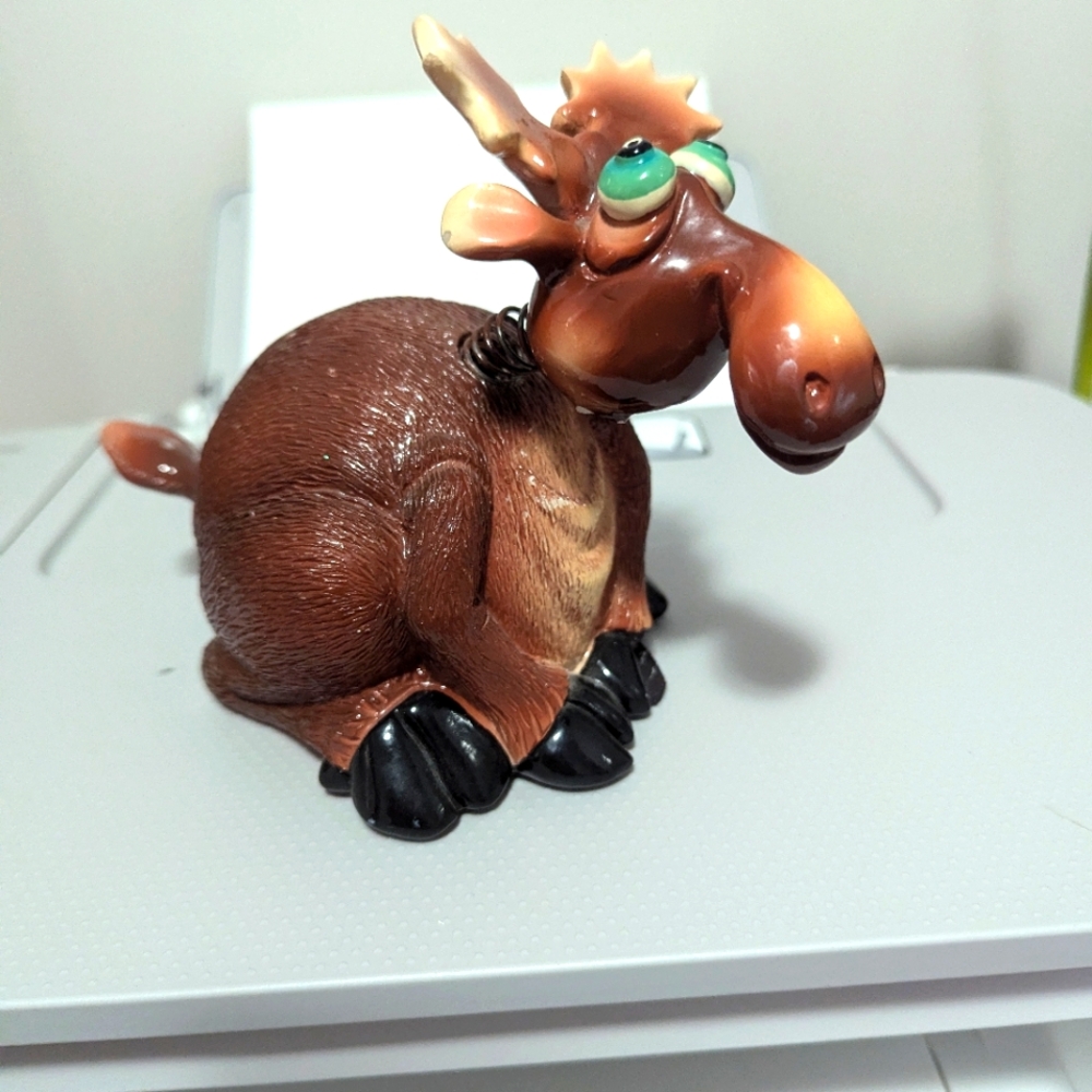 Exhart. Brown Ceramic Moose Figurine. Bobblehead. Geeky Giggler Collection READ.